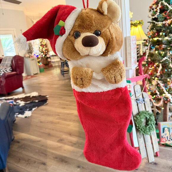 🎄3/$20‼️Vintage 3D Teddy Bear Christmas Stocking - Picture 1 of 12